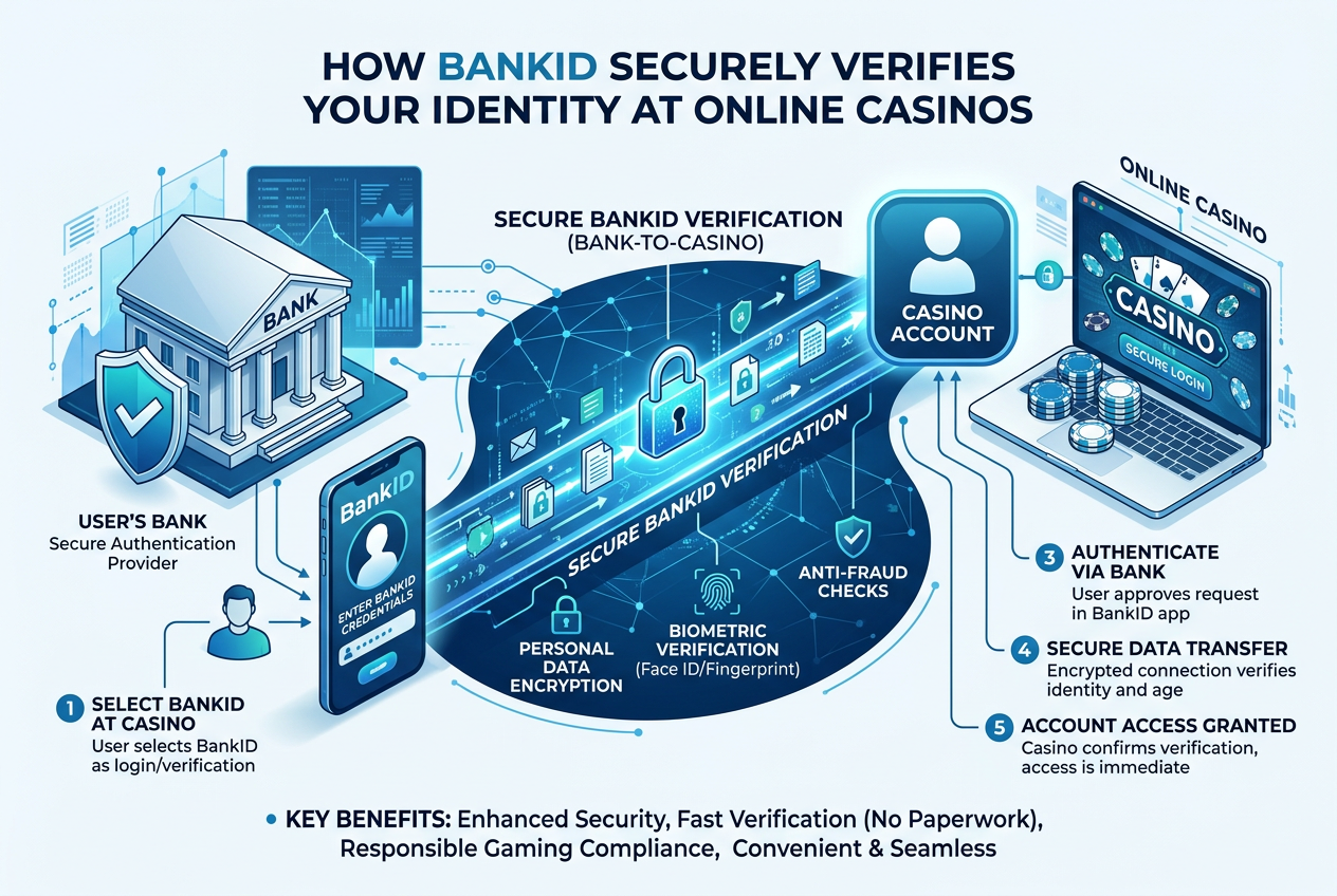Infografika digitálního ověření identity přes BankID pro online casino