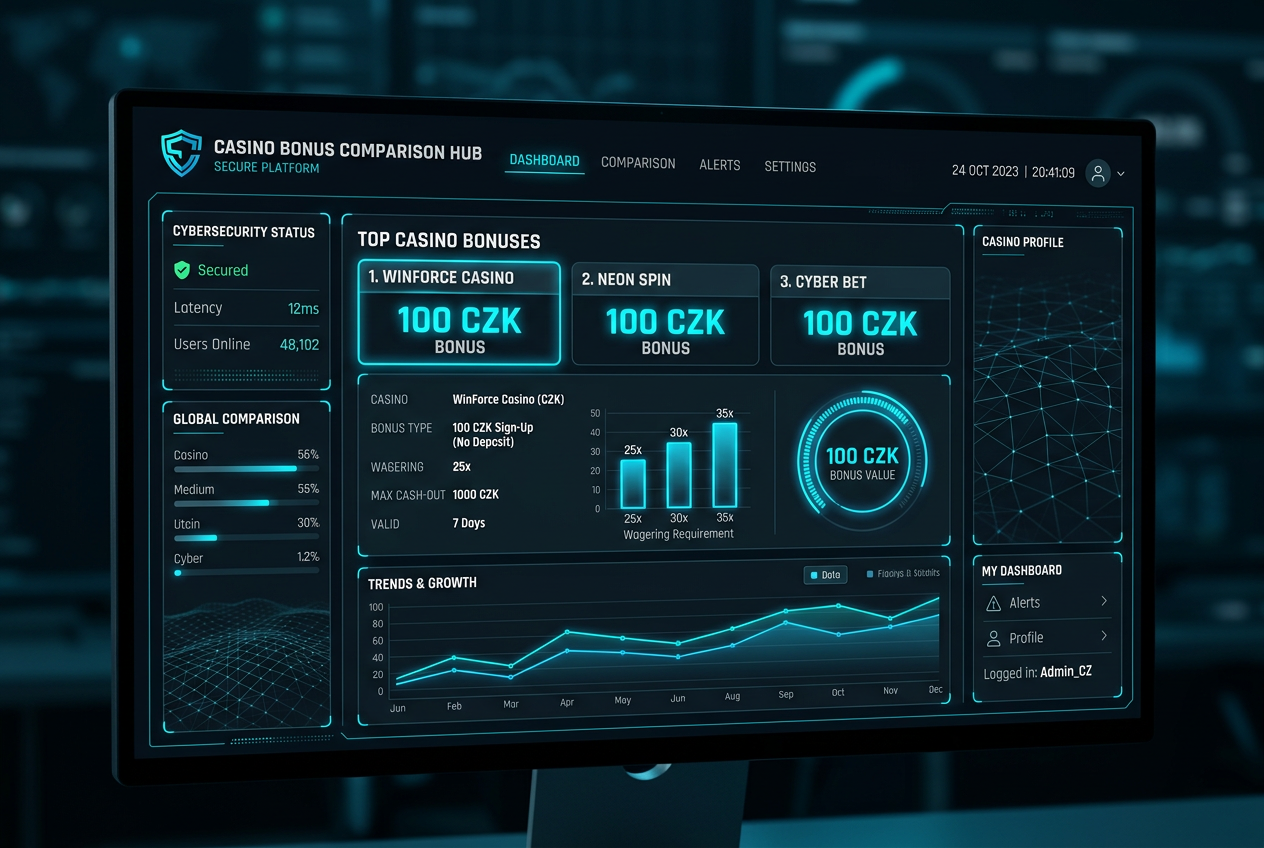 Moderní uživatelské rozhraní pro analýzu casino bonusů s grafy a daty