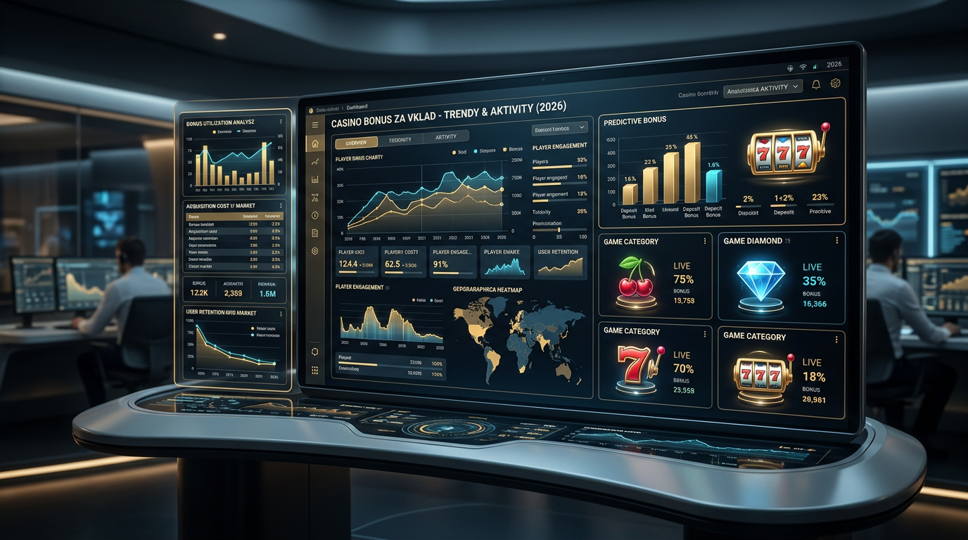 Futuristický analytický dashboard pro srovnání casino bonusů v roce 2026